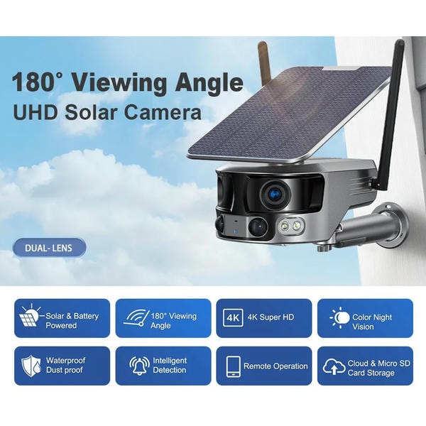180 Gradi Telecamera Panoramica Solare 4K con Doppio Obiettivo e Tracciamento Intelligente