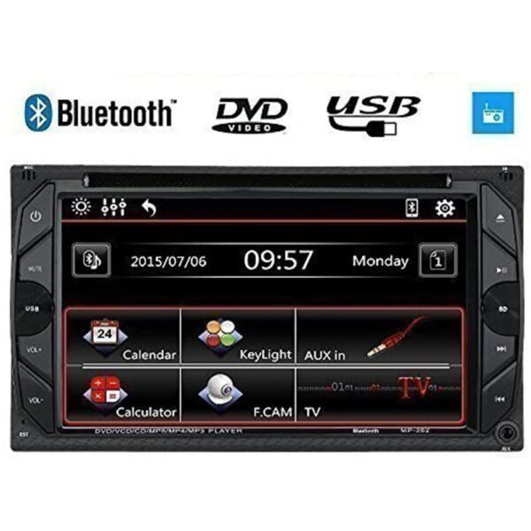Autoradio con schermo touchscreen da 6,2 pollici, doppio DIN, lettore CD/DVD, wireless, con Bluetooth, MP3, radio FM, compatibile con schede SD, presa USB