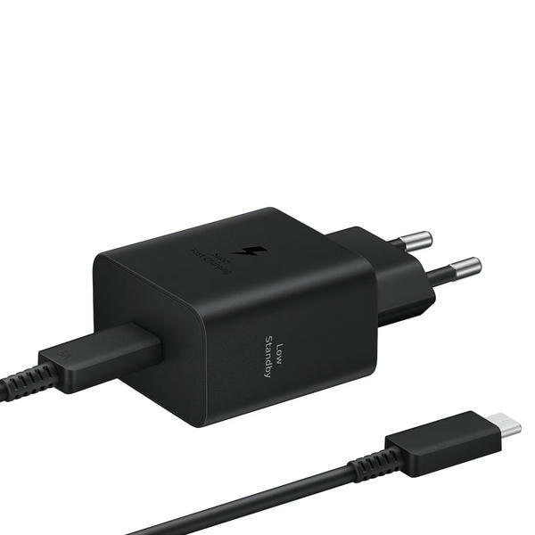 caricabatterie Samsung 45w con cavo USB-C to USB-C nero e bianco