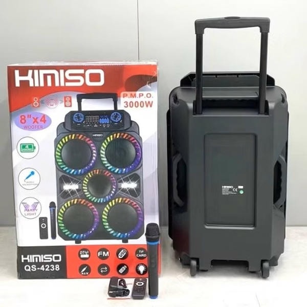 Cassa acustica amplificata Subwoofer KIMISO QS-4238 | 4 Speaker da 8", Microfono Karaoke e LED RGB
