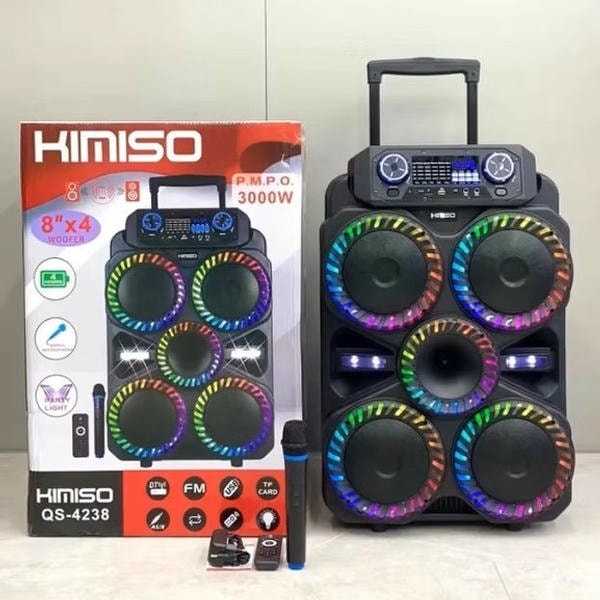 Cassa acustica amplificata Subwoofer KIMISO QS-4238 | 4 Speaker da 8", Microfono Karaoke e LED RGB