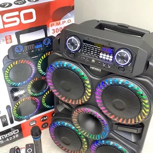 Cassa acustica amplificata Subwoofer KIMISO QS-4238 | 4 Speaker da 8", Microfono Karaoke e LED RGB