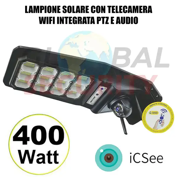 Lampione Solare Con Telecamera wifi Solare 400W Telecamera PTZ Wifi