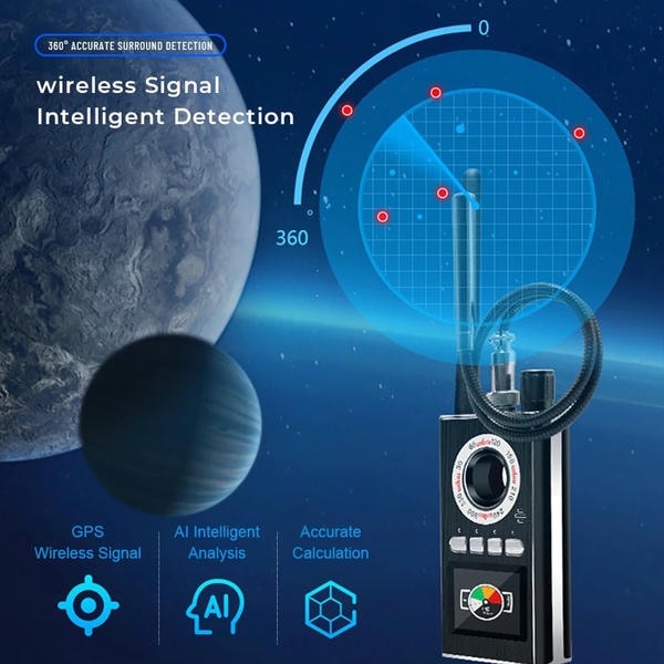 Rilevatore di Microspie Professionale– Anti-Spy Wireless 1MHz-8GHz, Scova Telecamere Nascoste, GPS, Trasmettitori, Modalità Intelligente