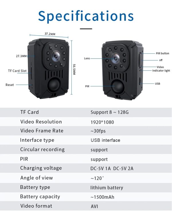 Telecamera Spia Infrarossi Sensore Movimento Micro Spycam Mini