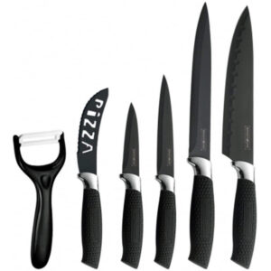 Set di coltelli da Cucina 5 pezzi + Pelapatate con Manico Scuro