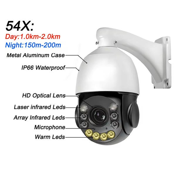 Telecamera Speed Dome PTZ 8MP 4K 90X Zoom Ottico – Visione Notturna a Colori Laser, Auto Tracking, IP66, PoE, Onvif