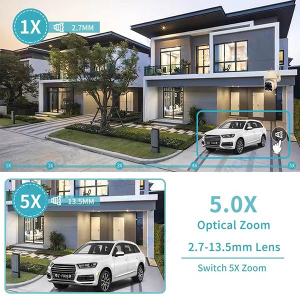 Telecamera PTZ WiFi 5MP con Zoom Ottico 5X 2.7-13.5mm e Audio – Preset, Visione Notturna Colori+IR, AI Tracking