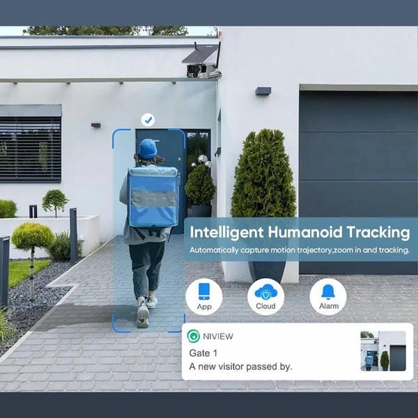 180 Gradi Telecamera Panoramica Solare 4K con Doppio Obiettivo e Tracciamento Intelligente