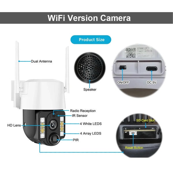 Videosorveglianza solare WiFi esterna impermeabile con rilevamento umano