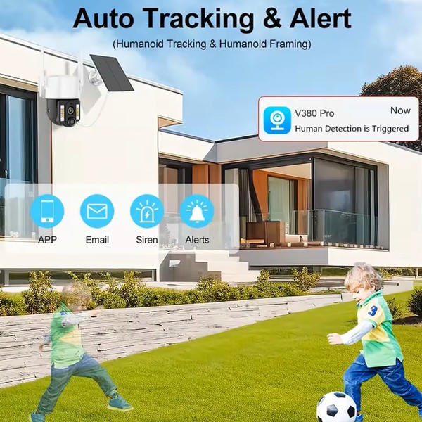 Videosorveglianza solare WiFi esterna impermeabile con rilevamento umano