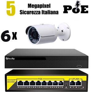 Kit di Videosorveglianza Nvr Poe 4K 9 Ch 5 Mpx 6 Telecamera