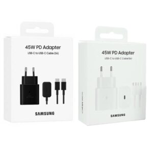 caricabatterie Samsung 45w con cavo USB-C to USB-C nero e bianco