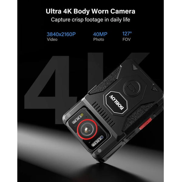 Body Cam 4k BOBLOV M7 Pro 4K con GPS, 128GB, 15 Ore di Registrazione, Obiettivo 180°, Visione Notturna
