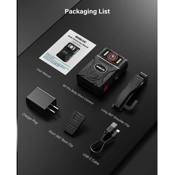 Body Cam 4k BOBLOV M7 Pro 4K con GPS, 128GB, 15 Ore di Registrazione, Obiettivo 180°, Visione Notturna