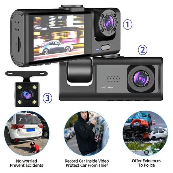 Dash Cam Migliore 3 Telecamere Full-Hd