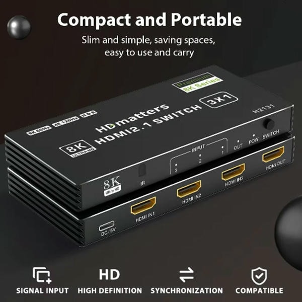 Switch Interruttore Splitter HDMI 2.1 120Hz 8K 5 porte 48gbps con telecomando Dolby Vison