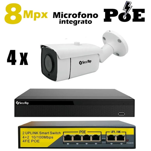 Kit PoE Ip 8 Mpx Microfono Integrato