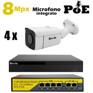 Telecamera IP PoE 8 Mpx 2,8mm 2 LED Microfono Integrato