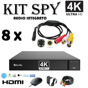 Kit 8 Telecamera Spia 4K Audio da 6 Ahd 2mpx 8 Led Infrarossi