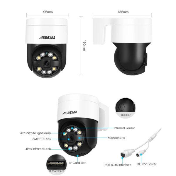Telecamera Ptz Poe 8 mpx 4k 2,8 mm Con Onvif