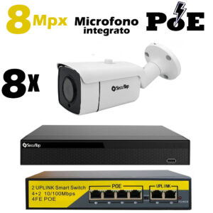 Kit Videosorveglianza IP PoE 8 Mpx Telecamera 2,8mm 2 LED