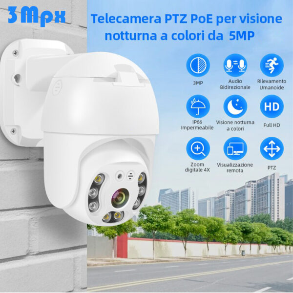 Telecamera Poe Ptz 3mpx 4X Zoom telecamera IP