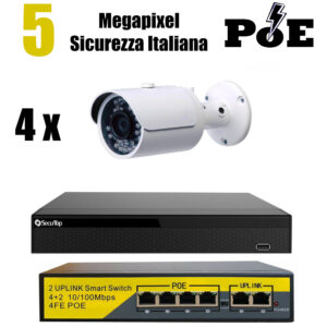 Kit di Videosorveglianza Poe 5 Mpx Nvr 4K 9 Ch 4 Telecamera