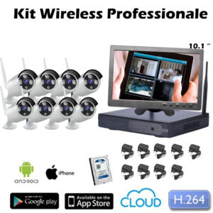 Kit Videosorveglianza Wireless 3/5 Mpx nvr 8 canali Monitor 10.1