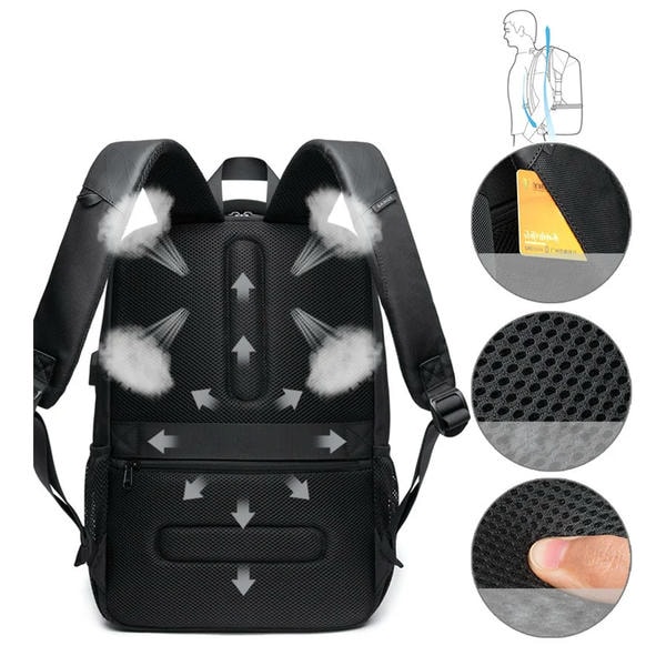 Zaino Laptop 15.6" Unisex Impermeabile con Porta USB da Viaggio e Lavoro