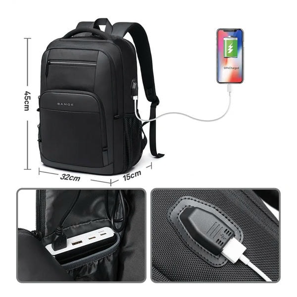 Zaino Laptop 15.6" Unisex Impermeabile con Porta USB da Viaggio e Lavoro